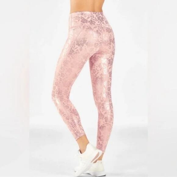 Fabletics Oasis PureLuxe High-Waisted 7/8 Leggings | Pink Floral Foil Design XXS - Picture 8 of 12